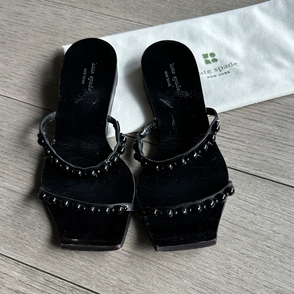 kate spade Black Beaded Leather Slide Mules